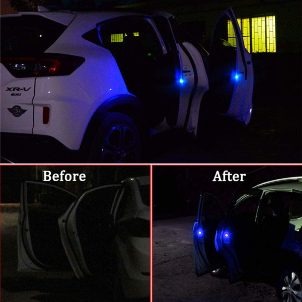 4kpl universal langaton auton oven (sininen) LED-varoitusvalo, turvallinen