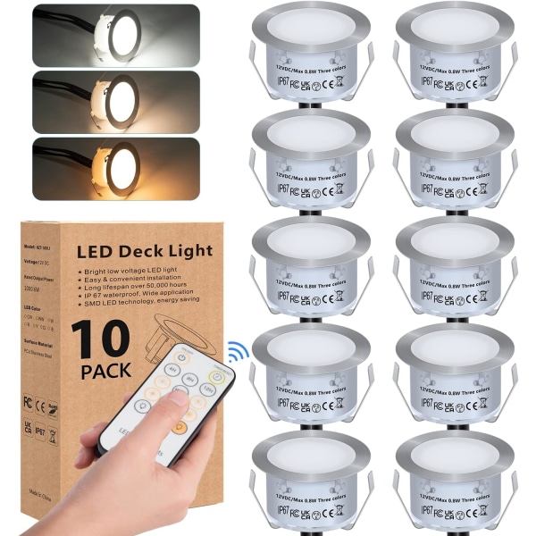 Pakkauksessa 10 kpl upotettavaa LED-kohdevaloa kaukosäätimellä, himmennettävissä