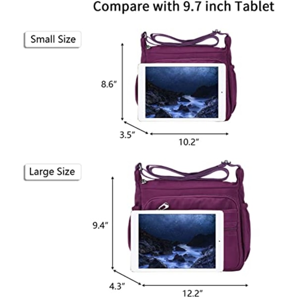 (S, lila) Messenger-väska i nylon för kvinnor Vattentät Multi-Pocket M