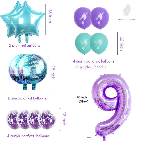 Pakke med 14 Havfruefestballoner, tilbehør 2-års fødselsdag D
