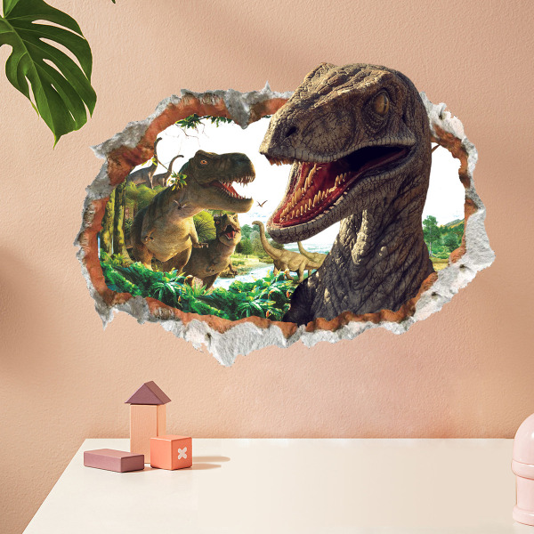 Broken wall 3D dinosaur animal wallsticker soveværelse stue r