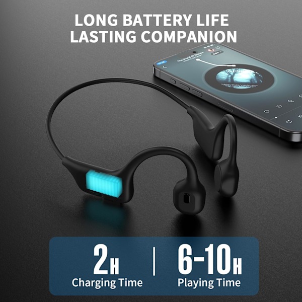 Knogleledningshørebøffer, Open Ear Bluetooth 5.3 Trådløse Hørebøffer med Mic, IPX7 Svedtæt Spo