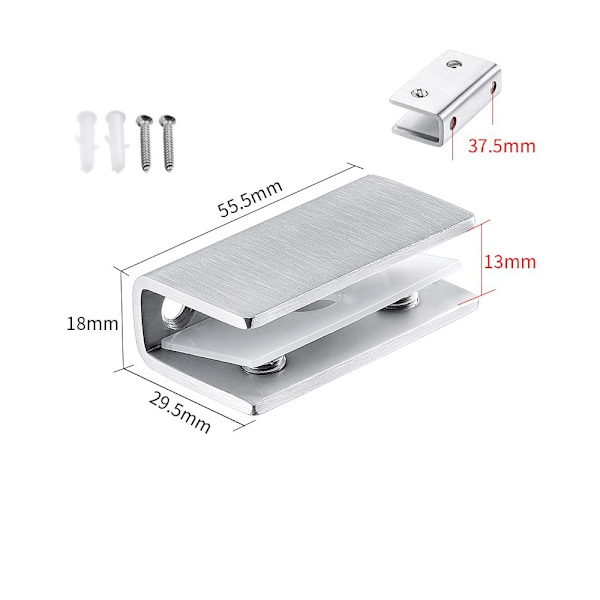 Sæt med 4 glasbeslag, 304 rustfrit stål glas 8-12mm glashyldebeslag justerbar Gl