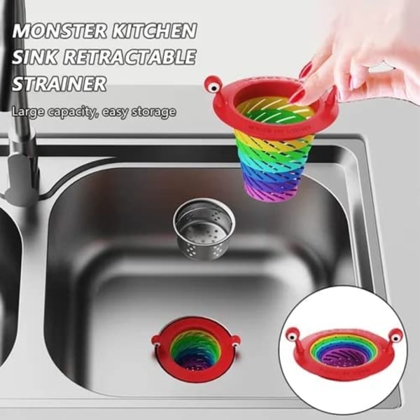 (2 kpl) Monster Kitchen Sink Strainer, Monster Rainbow Plastic Col