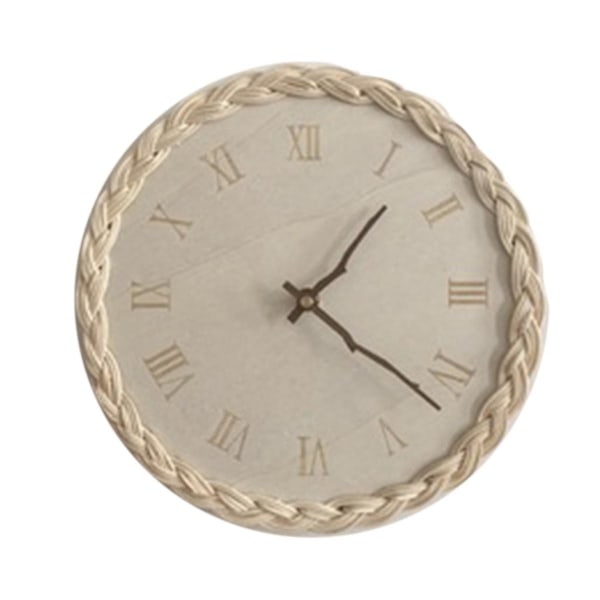 Rattan Creative Round Digital Silent Clock Wall Clock Simple