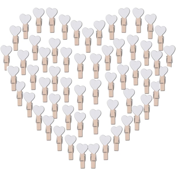 100 ST White Heart Mini klädnypor Färgglada träklädnypor C