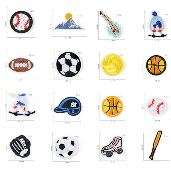 26 sportmärken för barn, basket, tennis, rugby, fotboll,
