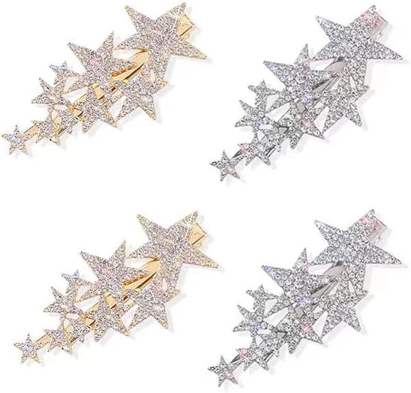 4 stjärnformade hårnålar (guld och silver) pentagramformade hårnålar