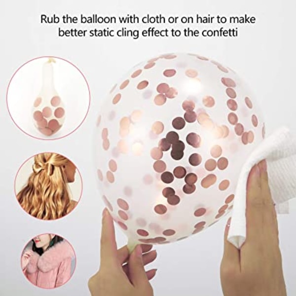 Rose Gold Ballon Sæt, 48 stk. sæt med farverige konfettiballoner