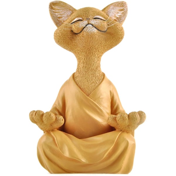 Finurlig Buddha Cat Figurine, Meditation Yoga Samlerobjekt, Cat L