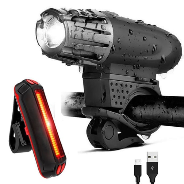 Fram och bak cykelljus, uppladdningsbar vattentät LED cykellampa