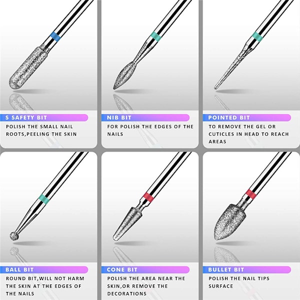 10 stk Tungsten Stål Neglesliper Bits Sett (Fargerik), Professio