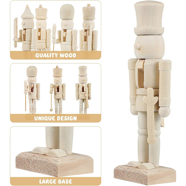 6 Pack DIY Trä Jul Nötknäppare 12cm Trädocka för Barn