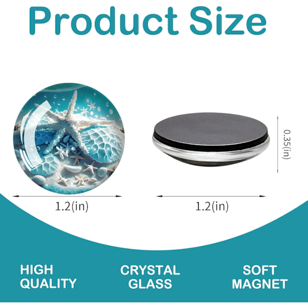 (30mm) 12 kpl Ocean Shells -jääkaappimagneetti, Pyöreä Koristeellinen Jääkaappimagneetti, 3D Jääkaappimagneetti, Lasten Jääkaappimagneetti