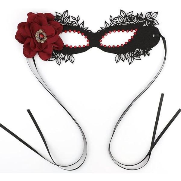 Sort Carnival Flower Mask, Dame Maskerade Mask, Halvmaske for