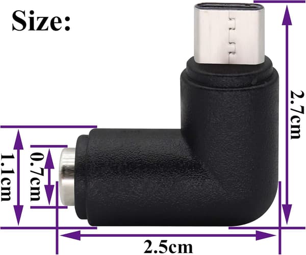 (2-pak/Type C) 90 Grader Type C USB Han til DC 5.5x2.1mm Stikkontakt Hun DC Barrel Jack Strømadapter Type C Co
