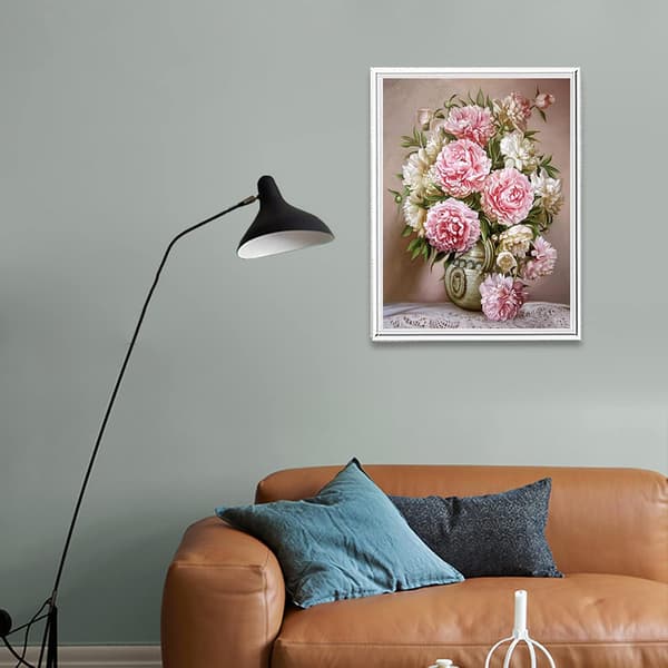 30x40cm, Vit vas 5d diamantmålad strassbroderi duk
