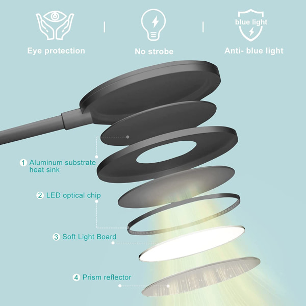 Trådløs LED-bordlampe, 5-farger og 5-dimbar berøringsfølsom