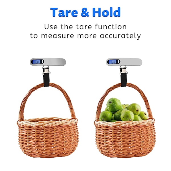Digital bagagevåg med bakgrundsbelyst LCD-skärm, 50 kg/110 lb, bärbar matvaruvåg