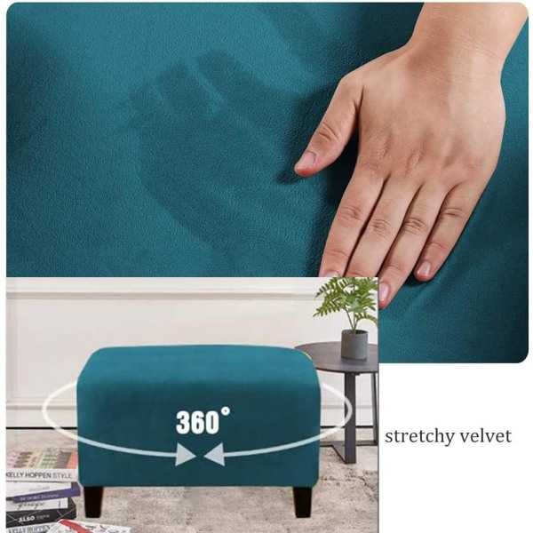 (Djuphavsblå) Stretch Pouf-överdrag Sammet Ottoman-överdrag Rektangulär