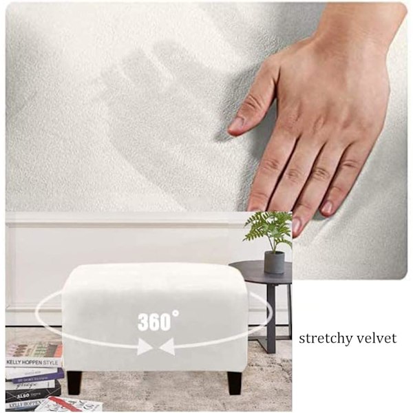 (Elfenben) Stretch Ottoman Covers Velvet Ottoman Cover Rectangle Foot