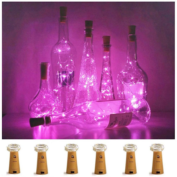 6-pack, 20 LED Flaskor Ljus Fairy String LED Ljus (rosa)