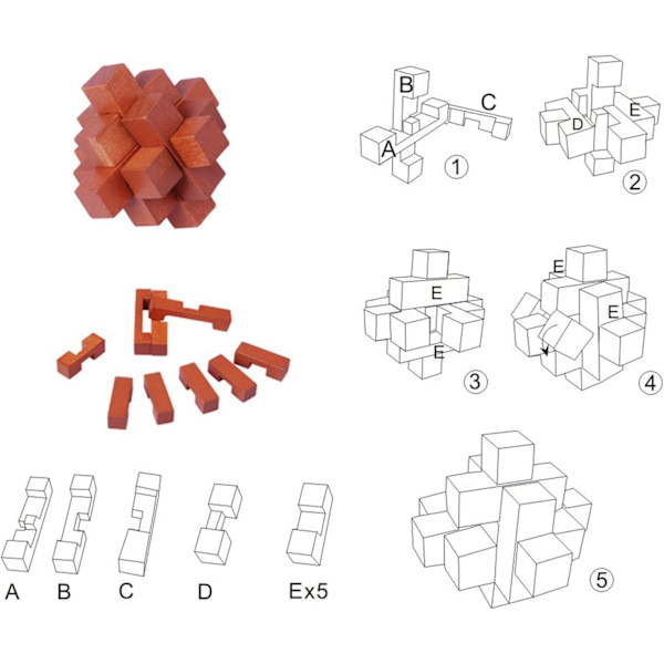 6 stk. træhjerne-teaser, hjerne-teaser-spil, 3D IQ-puslespil Mi
