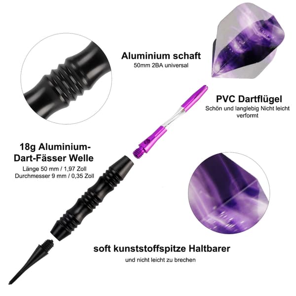 3 stk. plastikspids pile til 18 gram elektronisk dartboard (sort)