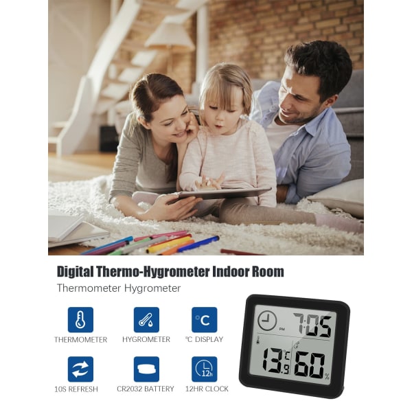 Digital termometer/hygrometer 3,2” LCD stor display inomhus