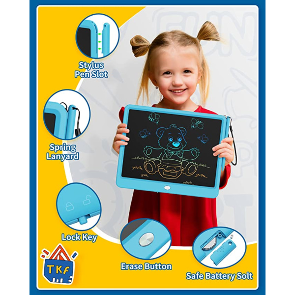 10 tuuman LCD-kirjoitustaulutietokone (sininen) aikuisille lapsille, lasten piirustus