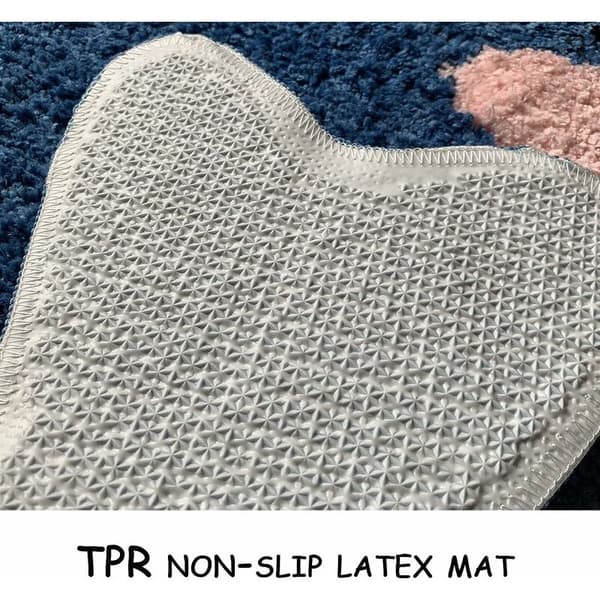 Blå baderomsmatte - Hvalformet sklisikker matte, vaskbar mikrofiber