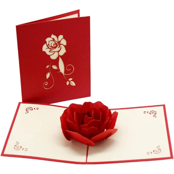 3D pop-up lykønskningskort til fødselsdag, ønsker til kone, lyserød rose