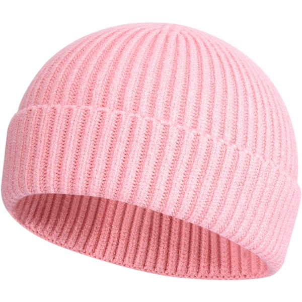 Short Fisherman Beanie for Men Women, Winter Warm Hats pink