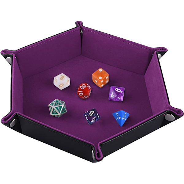 Terningbræt Terningbakke (Mørk Violet), Foldbar Hexagonal PU Læder