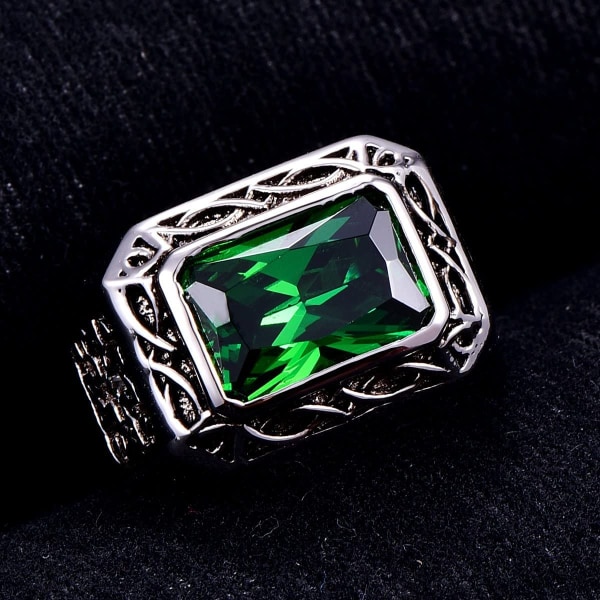 Herre luksus sølv smaragd ring personlig vintage europeisk an
