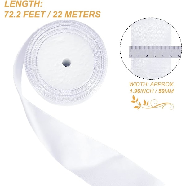 Vit Satinband, 50mm x 22m Bred Vit Band för Presentinslagning Ceremoni Bröllop Julhantverk Dekoration