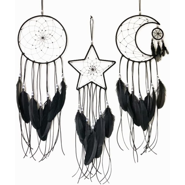 Sort - Håndlavet Dreamcatcher Sæt med 3 Håndlavede Boho Dreamcatchere