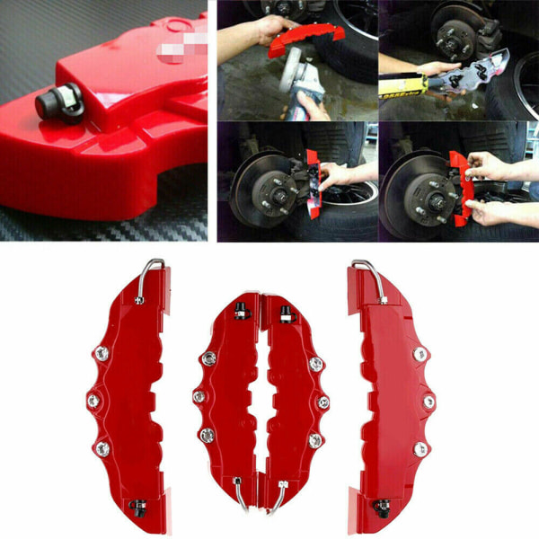 4x skivebremsecaliper-dæksler til biler for- og bagsæt Rød 3D-stil A
