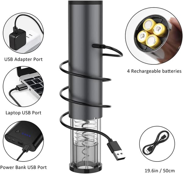 Elektrisk Corkscrew, USB Genopladelig Flaskeåbner Automatisk Cor