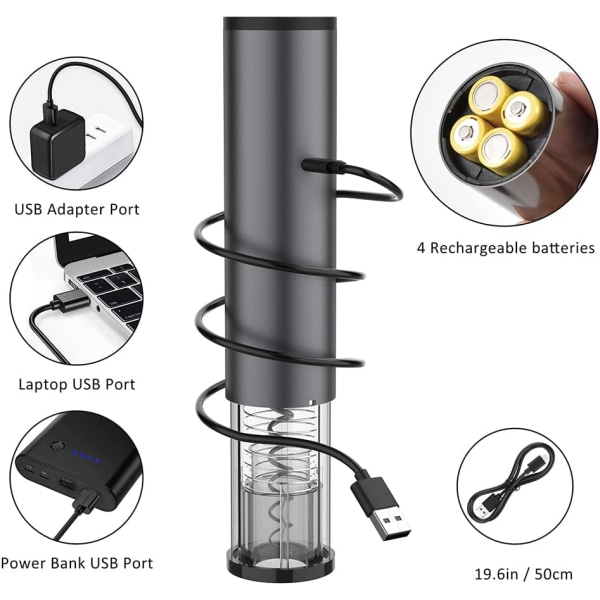 Elektrisk korkskruv, USB-laddningsbar flasköppnare automatisk korkskruv