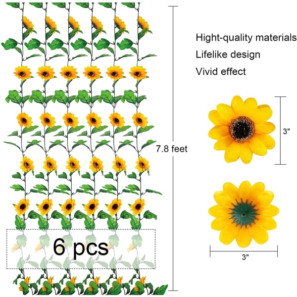 6 st konstgjorda solrosgirlang Girlang med konstgjorda blommor Fa