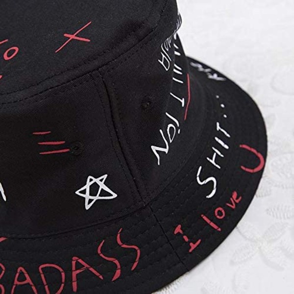 Unisex solhatt bøttehatter,Graffiti Alphabet Fisherman Hat Hip-H