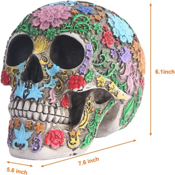 Menneskeskalle / kraniemodel - blomstermønster - naturlig størrelse