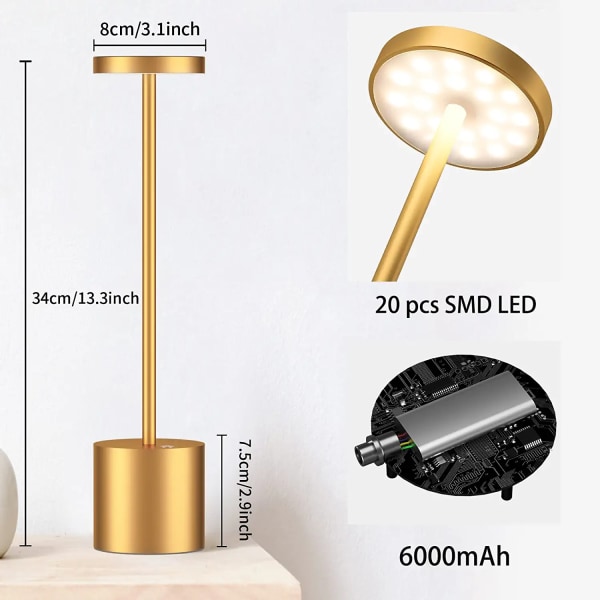 Manifold smukke global Genopladelig ledningsfri bordlampe, 6000mAh udendørs bærbar batteri 579b |  Fyndiq