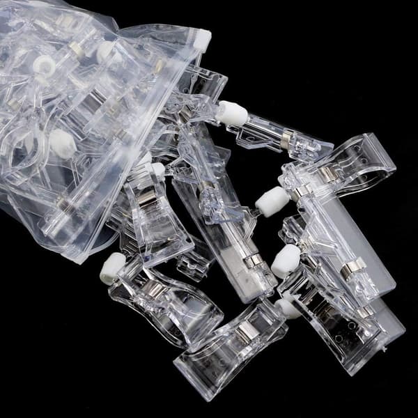 15-pack plastvaruskyltar med snurrande pop-klämma, skylthållare