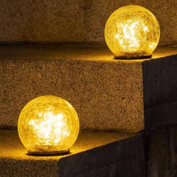 Solcellelamper, LED Crackle Ball 2 stk. Udendørsbelysning til have,