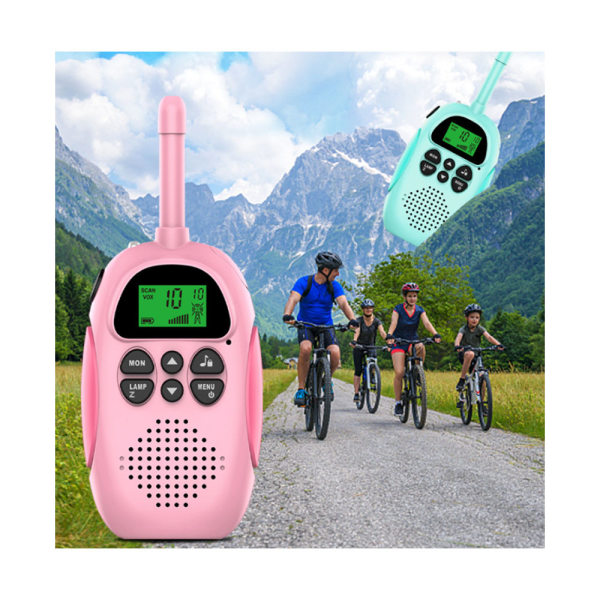 Todelt rosa barnevandreradio med 3 km rekkevidde