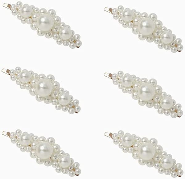 6 pärlhårklämmor Elegant pärlhår, glittrande pärlhår