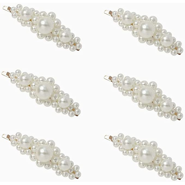 6 perleklips Elegant perlehår, glitrende perlehår