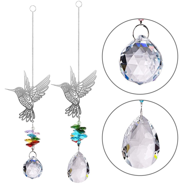 2 stk Crystal Prism Suncatcher Vindusheng, Hummingbird Ha